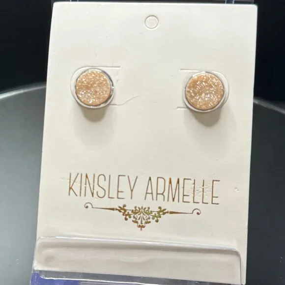 Kinsley Armelle Stone Collection Silver Amber Quartz Stud Earrings - NWT