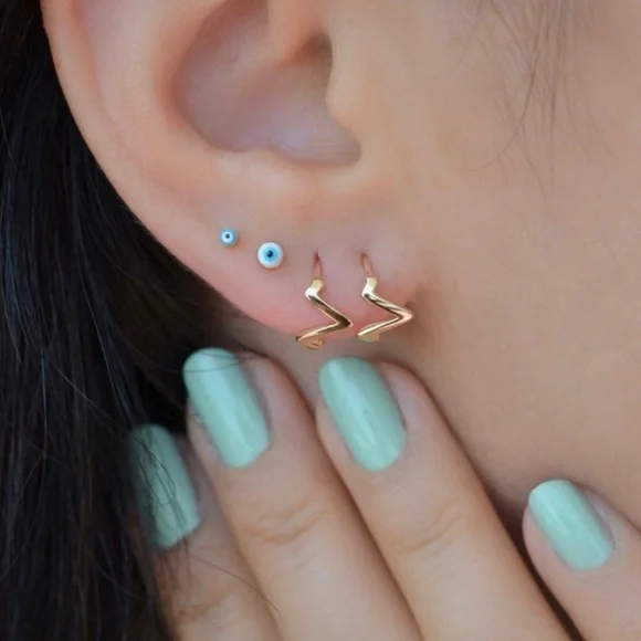 Zigzag Tiny Hoop Earrings | 14K Gold Plated | Water Resistant Dainty Jewelry