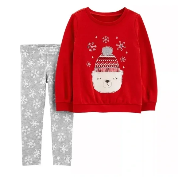 Baby Girl Carter's 2-Piece Polar Bear Fleece Top & Leggings Set size 9 Months