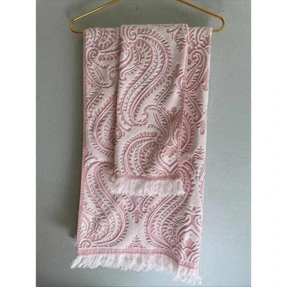 Enchante Laina Pink Paisley Turkish Cotton Towel Set Of 4 Bath & 4 Hand Fringe