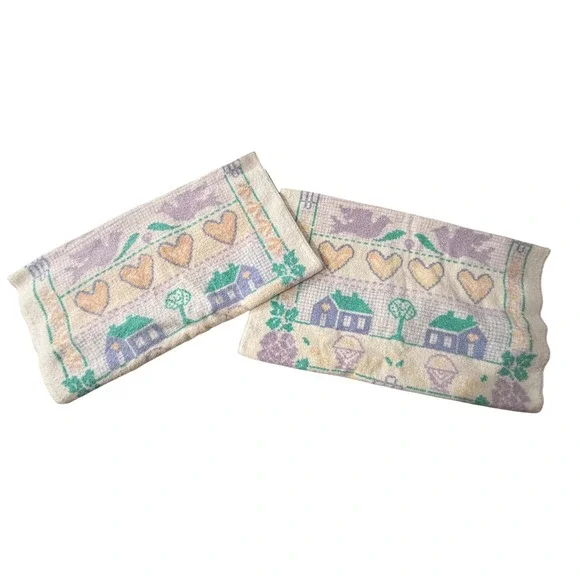 Vintage Caldwell Tradition Collection Hand Towels Set 2 Country Cottage Hearts