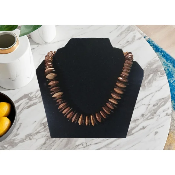 Handmade Elegant Brown and Tan Wooden Beaded Necklace