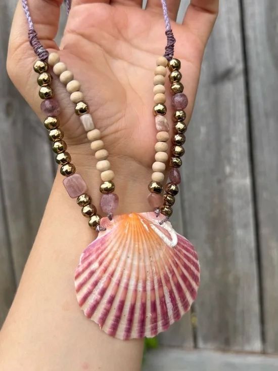 Boho Pink Seashell Summer Necklace