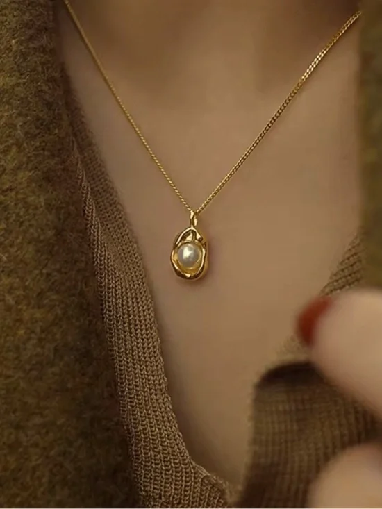 18K Gold Simplicity Retro Pea Pearl Gold waterproof