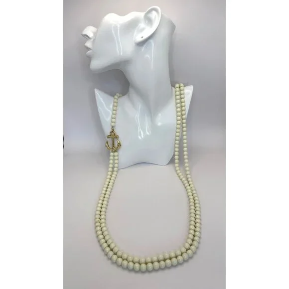 Spartina 449 Vintage Gold Tone Cream Double Strand Beads Anchor 38