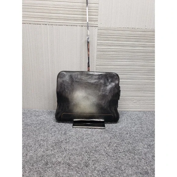 Lavorazione Artigianale Men Leather Clutch Bag Shinny Black Zip Lined Outdoor