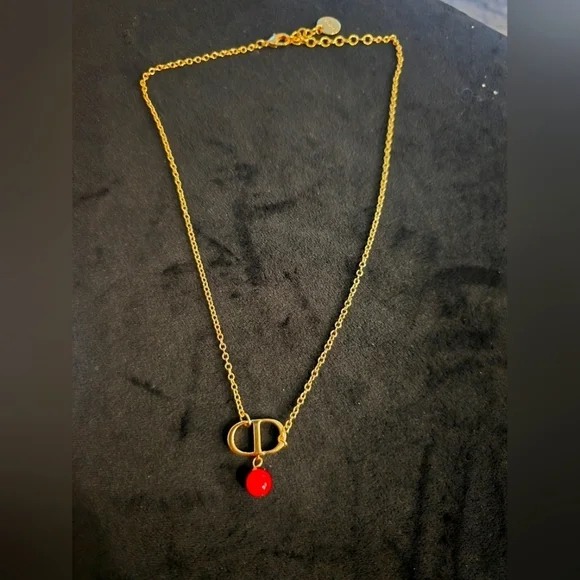 18kgp Dior Gold Necklace with Red Pendant