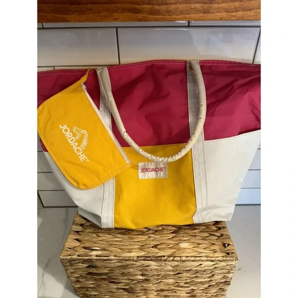 Original Jordache Vintage Vinyl Travel Bag Beach Bag Hot‎ Pink White Yellow