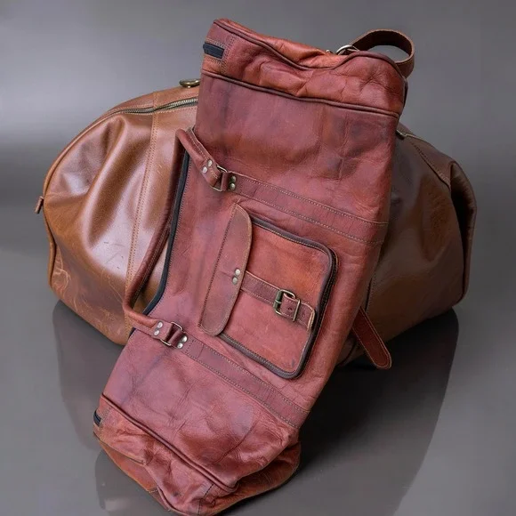 Komal's Passion Leather Duffel Bag Unisex Large Brown Good Rugged Travel Bag