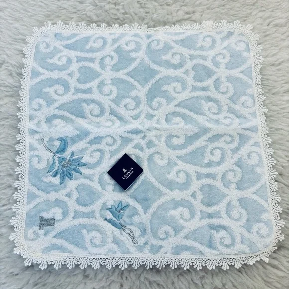 Lanvin Light Blue/White w/ Embroidered accent Hand Towel size 11.5”