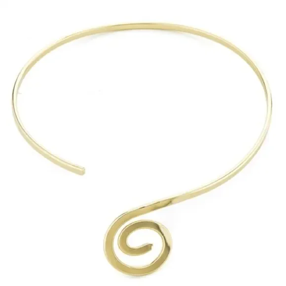Yellow Gold Plate Coiled Center Choker Necklace
