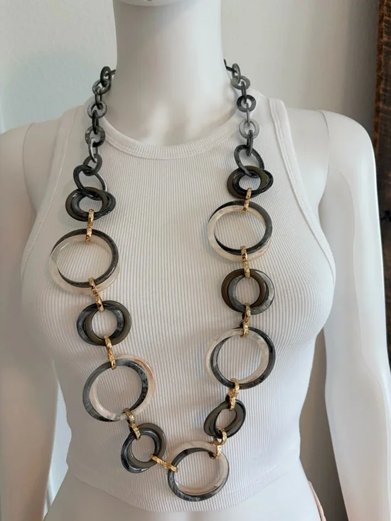 Rush by Denis and Charles Gold & Grey Resin Link Necklace
