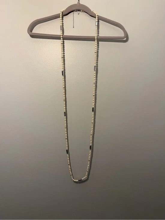 Lia Sophia Long Pearl-Style Necklace with Silver Tubes