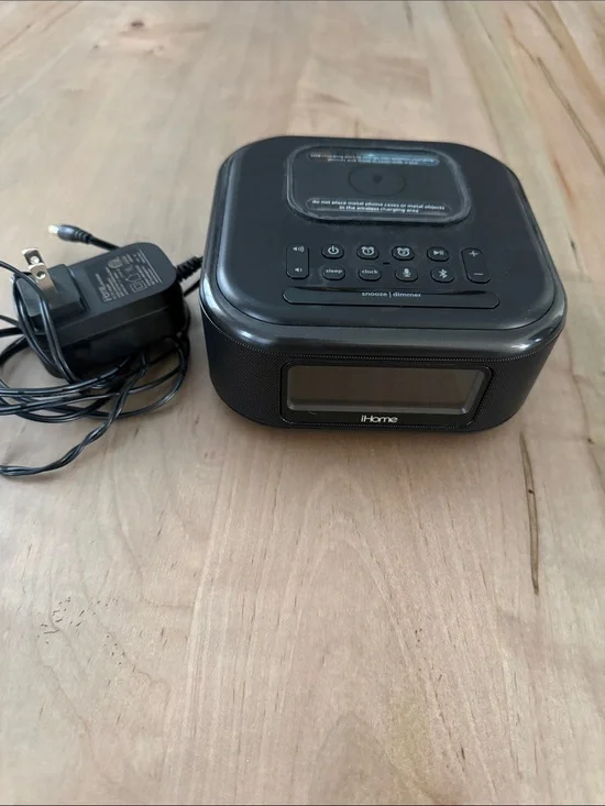 iHome Black Alarm Clock Speaker with Wireless Charging