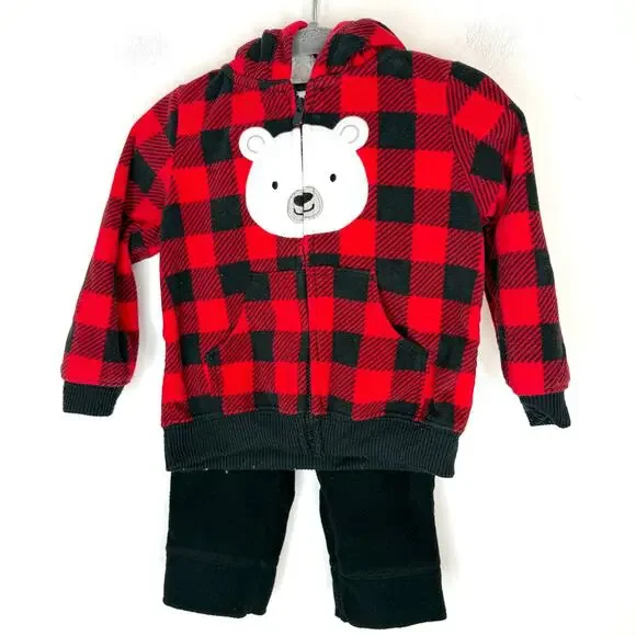 Carter's Cat & Jack Buffalo Plaid Fleece Sherpa Bear Outfit Set Size 12 Months