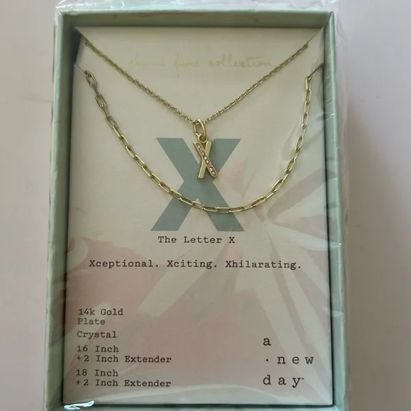 A New Day Women's Necklace 14k Gold Plated Monogram Letter X - NEW IN BOX