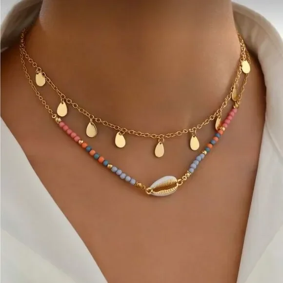 Gold-Tone Shell Pendant Necklace M701
