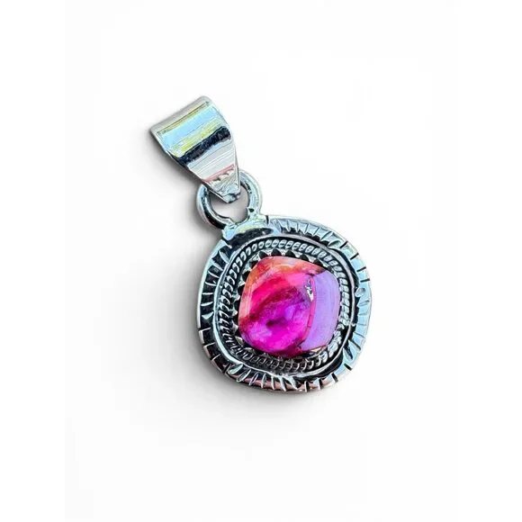 Kingman Pink Dahlia Turquoise Solid 925 Sterling Silver Pendant