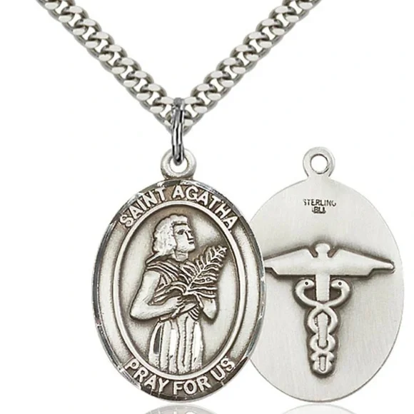 Sterling Silver Saint Agatha Necklace Set