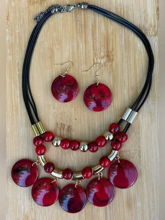 Bold Red Statement Necklace & Earring Set