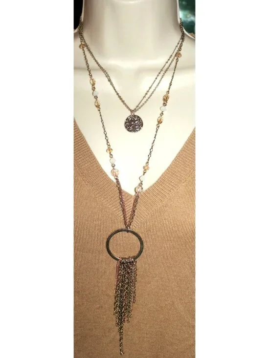Express Long Layered Beaded Lariat Drop Pendant Necklace Y2K Deadstock