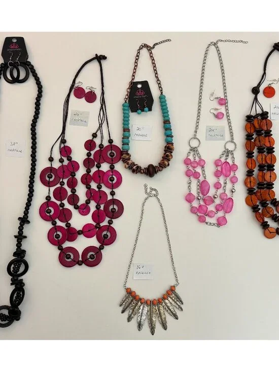 Lot of 11 pcs Paparazzi Jewelry Wooden & Beaded Necklace Sets Matching Earrings