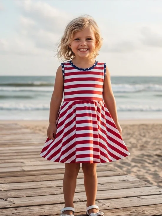 New Boutique Patriotic Sleeveless Fit & Flare Dress & Ruffled Shorts Set July 4