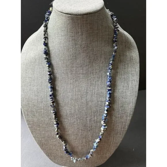 Lapis Lazuli Nugget Chip Necklace Beaded Boho Festival Coastal Southwestern