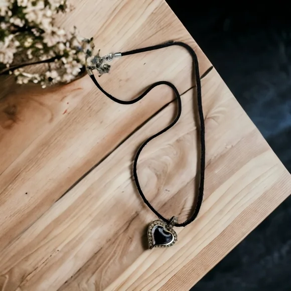 Black and CZ Heart Necklace