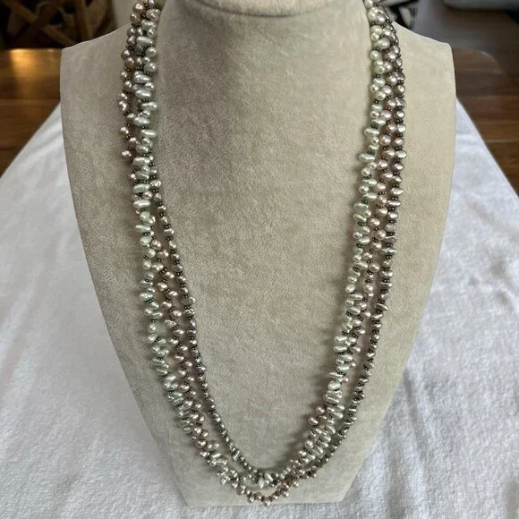 Artisan 28” 3 Strand Pastel Freshwater Pearl‎ Sterling Silver Clasp Necklace
