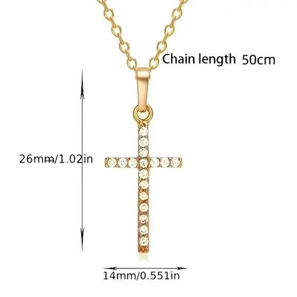 Gold Cross Pendant Necklace CZ Diamonds Valentine's Birthday Anniversary Gift