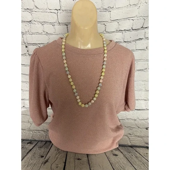 Vintage 1980's Satin Silk Thread Bead  Necklace Multicolor Pastel Beads