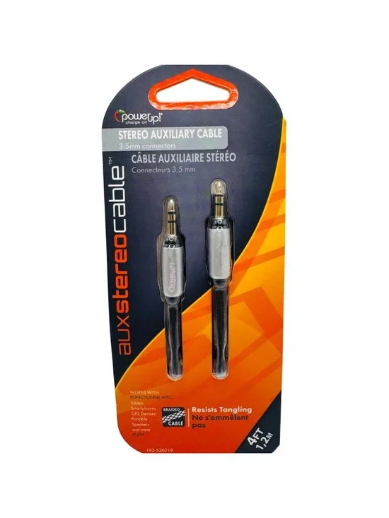 Aux Stereo Cable 4Ft Braided 3.5Mm Connectors Gold-Plated Ends For Clear Sound