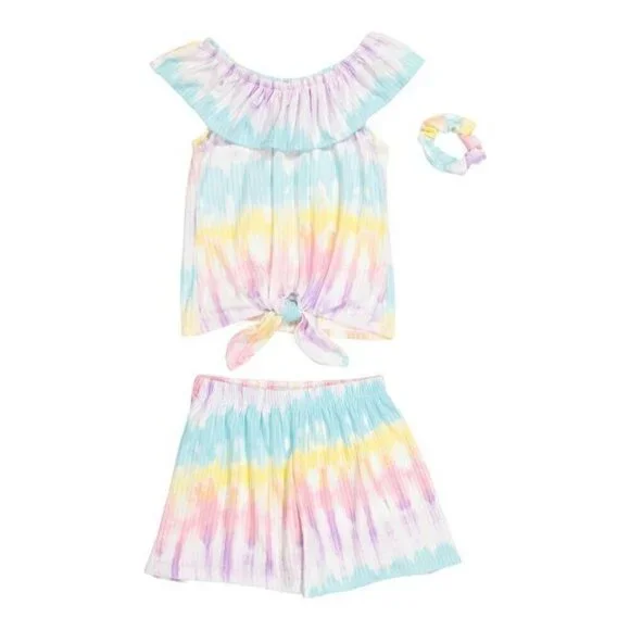 Rainbow Tie Dye Color Big Girls 2pc Top & Shorts Set Dress Size 10
