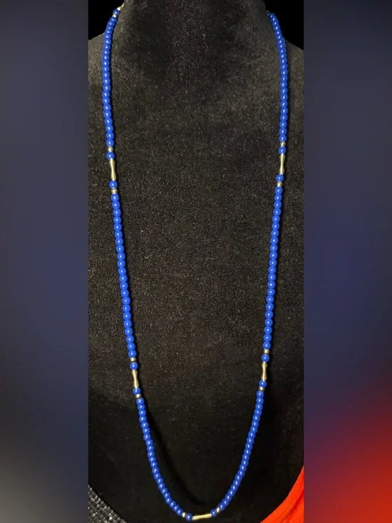 Vintage Avon Royal Azura Blue Glass Necklace Bracelet Earrings 3 Pc Set 1980s
