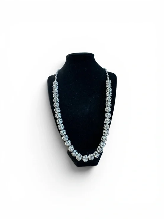 Crystal Statement Necklace in Silver 22”