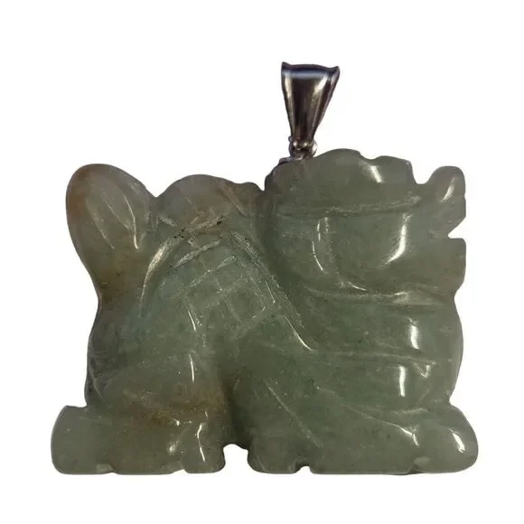 Vintage Carved Natural Green Aventurine Dragon Pendant