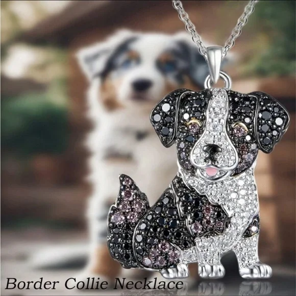 Border Collie Rhinestone Necklace