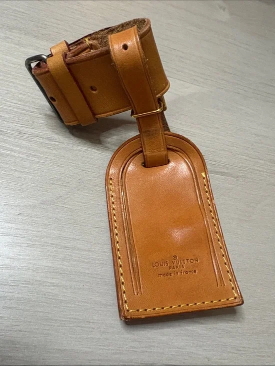 Louis Vuitton Tan Leather Luggage Tag with Strap