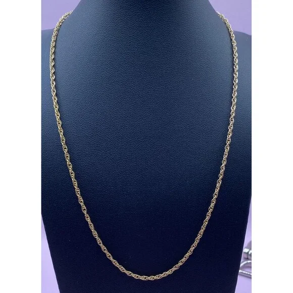 Gold Tone Rope Chain Necklace Spring Ring Clasp Yellow Link Dainty Style 17”