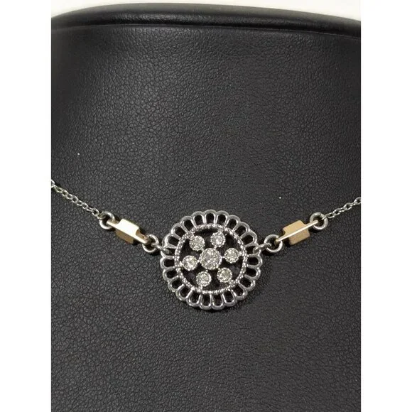 Express Two Tone Rhinestone Medallion Dainty Choker‎ Necklace 15