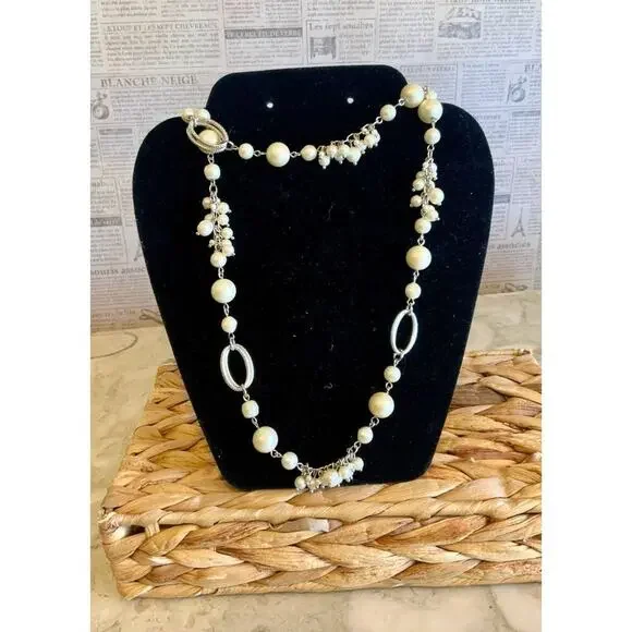 Talbots Faux Pearl Silver Tone Statement Necklace