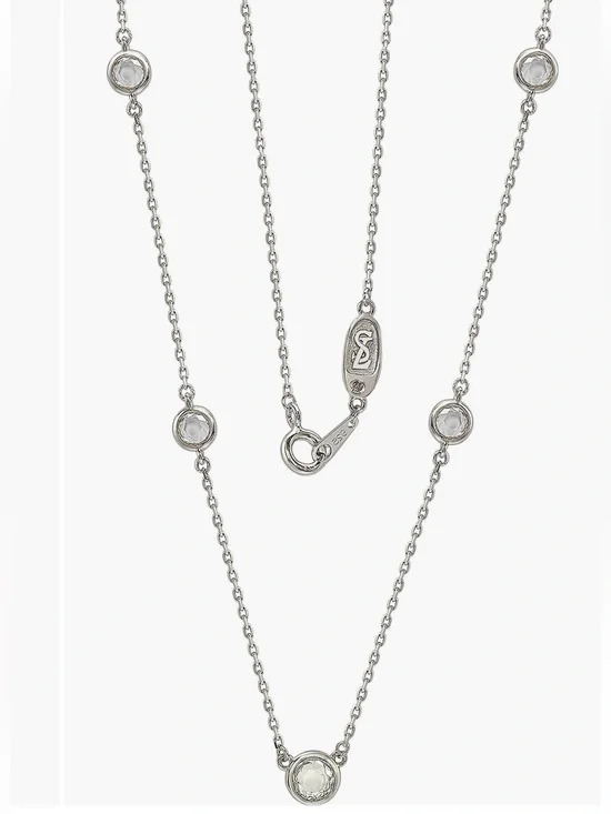 New Suzy Levian Sterling Silver White Topaz 5-Stone Station Necklace