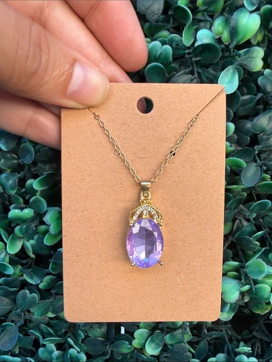 Gold Plated Necklace with Purple Oval Pendant