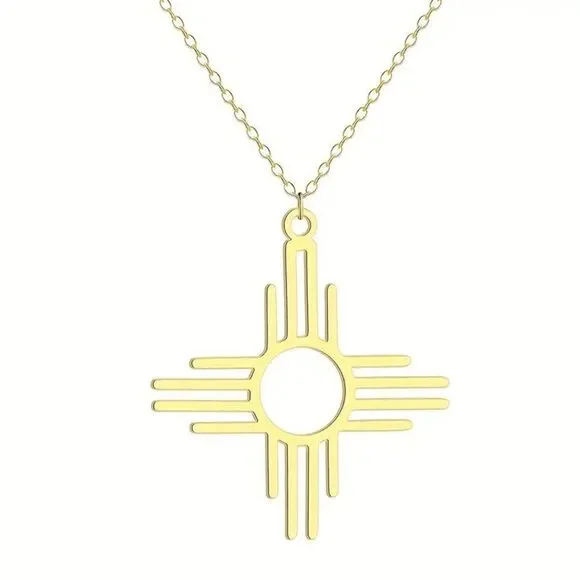 Zia Symbol Sun Gold Plated Pendant Necklace