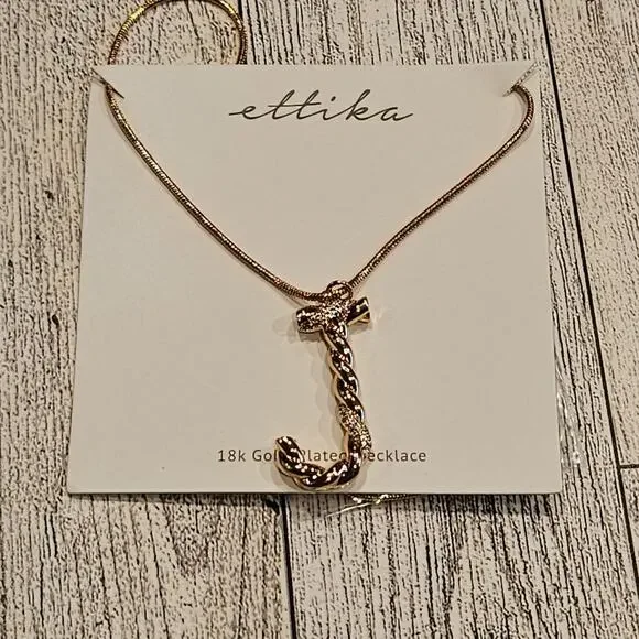 Ettika Women's 18K Gold-plated & Cubic Zirconia Initial J Pendant Necklace‎