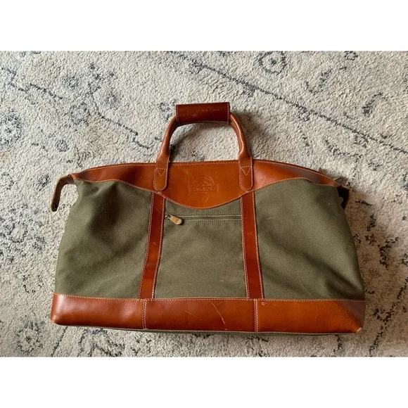 Vintage Canyon Outback Green Canvas & Leather Tote Bag 