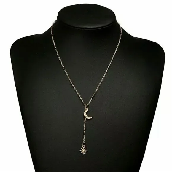 Gold Tone Moon & Star Necklace