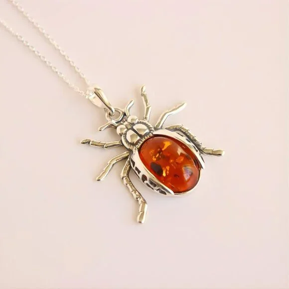 Baltic Amber Scarab Pendant Necklace (Pendant Only)