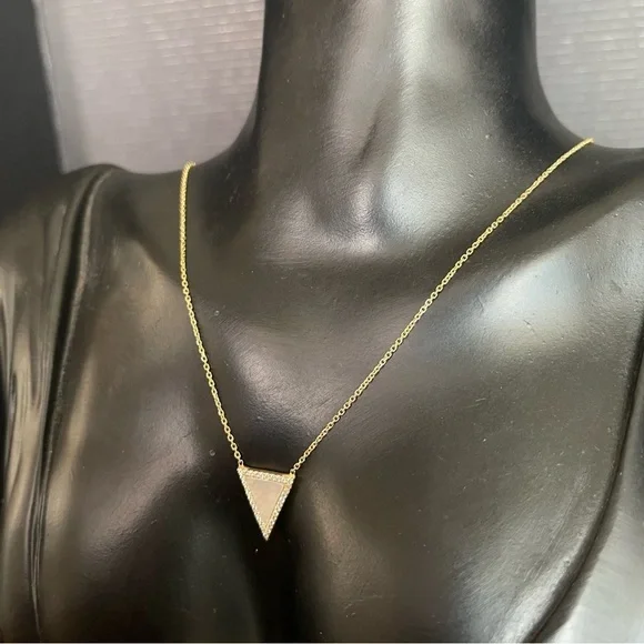 Sterling Silver Gold Tone Mother Of Pearl Triangle Necklace 17 Inch